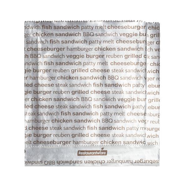 Restaurantware Bag Tek Paper Printed Burger Foil Bag - 6" X 1 1/4" X 6 1/2" - 100 Count Box