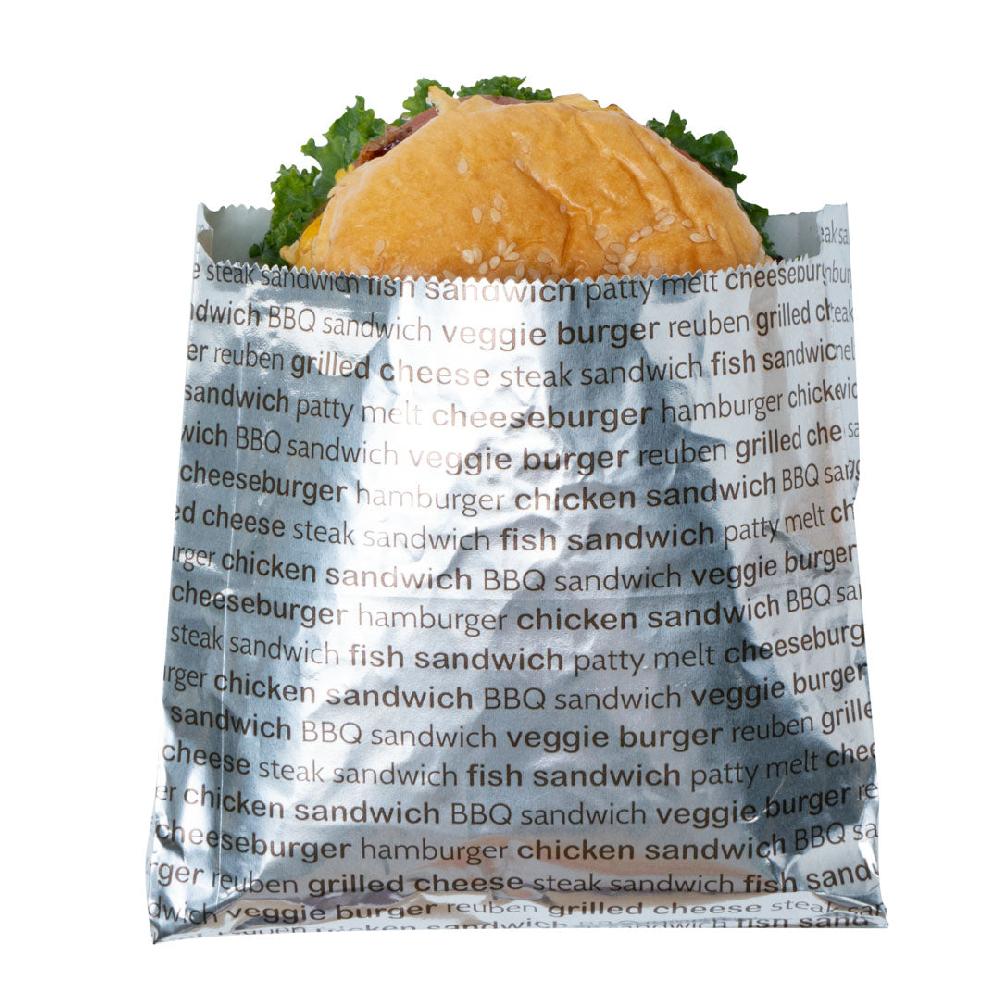 restaurantware Bag Tek Paper Printed Burger Foil Bag - 6" x 1 1/4" x 6 1/2" - 100 count box