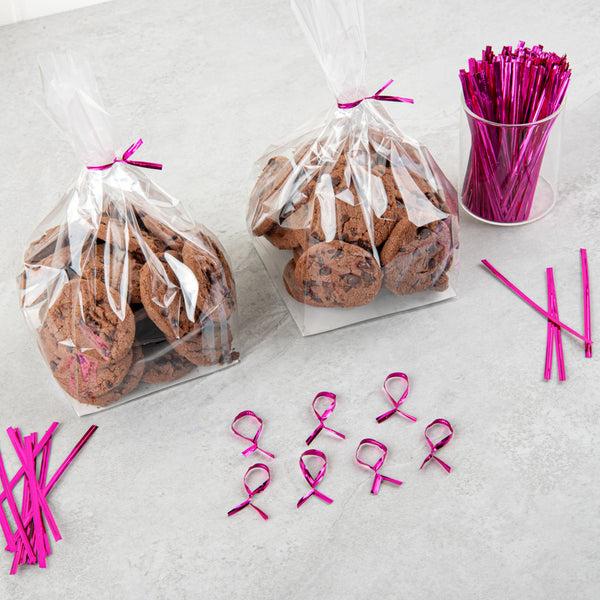 Restaurantware Bag Tek Pink Metallic Twist Tie / Bag Tie - 4" - 500 Count Box