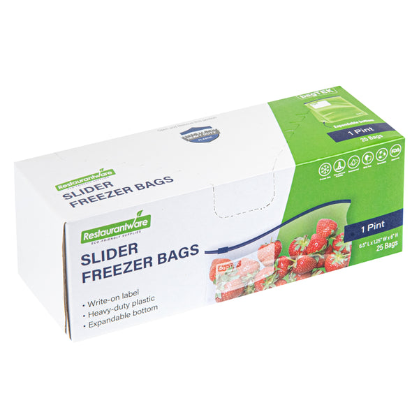 Restaurantware Bag Tek Pint Size Clear Plastic Slider Freezer Bag - Expandable Bottom Write-On Label BPA-Free - 6 1/2" X 1 1/4" X 6" - 1000 Count Box