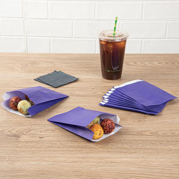 Restaurantware Bag Tek Purple Paper French Fry / Snack Bag - 4 1/4" X 1 1/2" X 6 1/4" - 100 Count Box