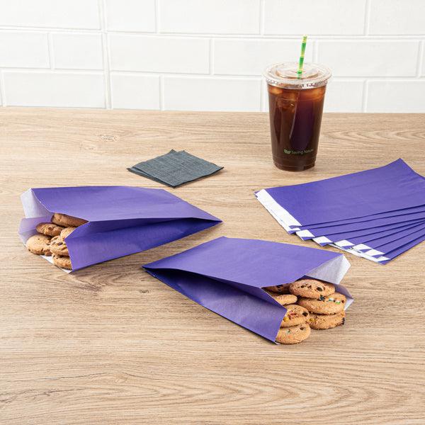 Restaurantware Bag Tek Purple Paper French Fry / Snack Bag - 5" X 3" X 8 3/4" - 100 Count Box