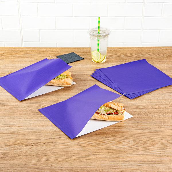 Restaurantware Bag Tek Purple Paper Large Double Open Bag - Greaseproof - 10" X 9" - 100 Count Box