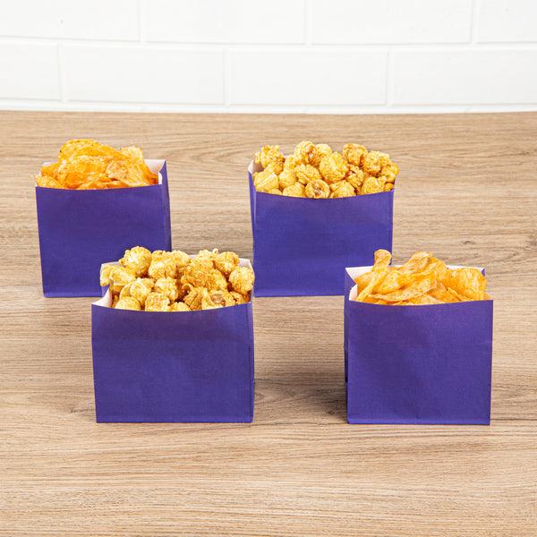 Restaurantware Bag Tek Purple Paper Large Snack Bag - 4 1/4" X 2 1/2" X 3 3/4" - 100 Count Box