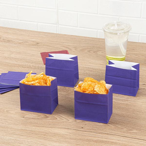 Restaurantware Bag Tek Purple Paper Small Snack Bag - 3 3/4" X 2 1/4" X 3 3/4" - 100 Count Box