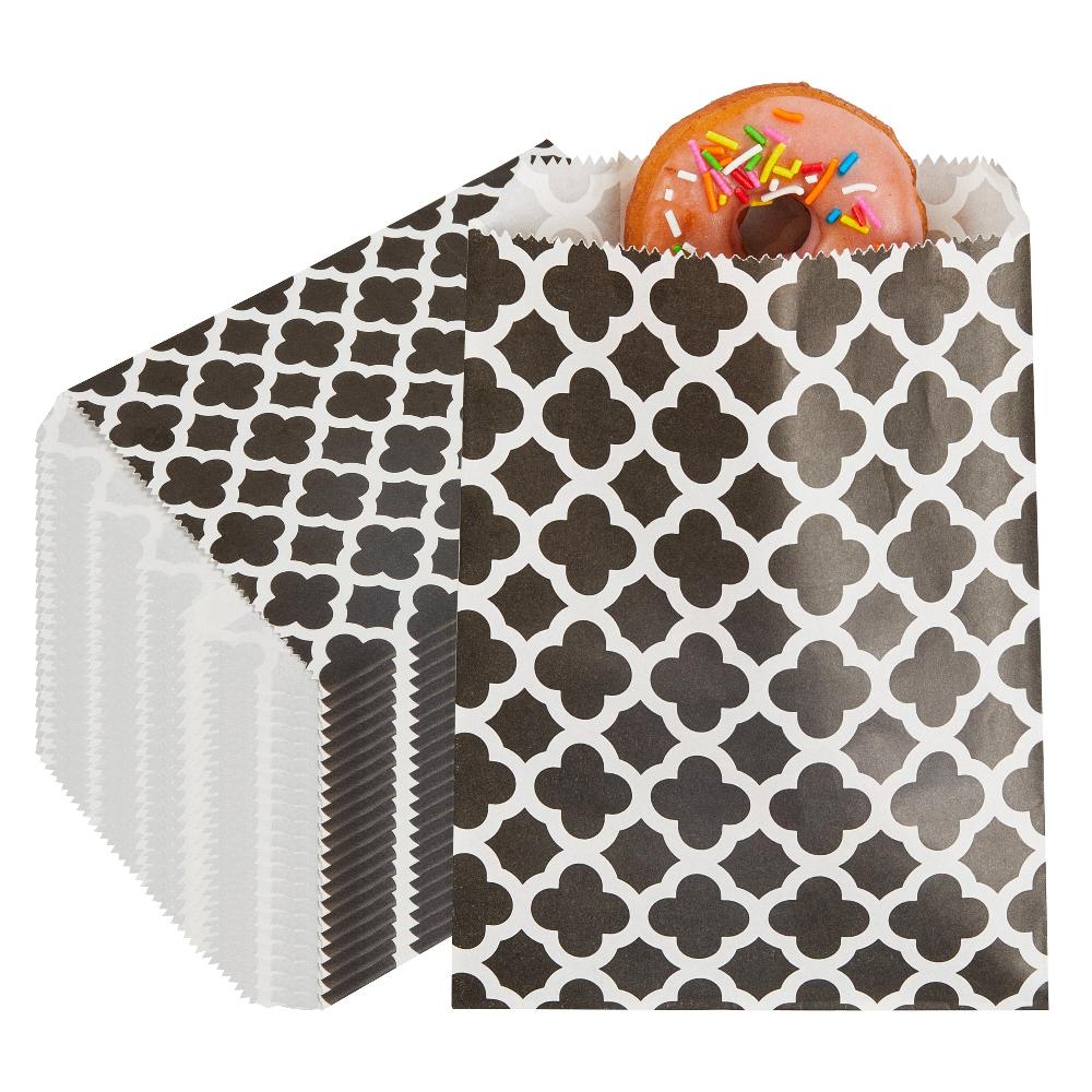 restaurantware Bag Tek Rectangle Black Paper Bag - Asian Monogram - 7" x 5" - 100 count box