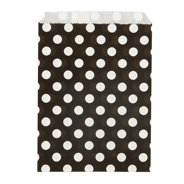Restaurantware Bag Tek Rectangle Black Paper Bag - Polka Dots - 7" X 5" - 100 Count Box