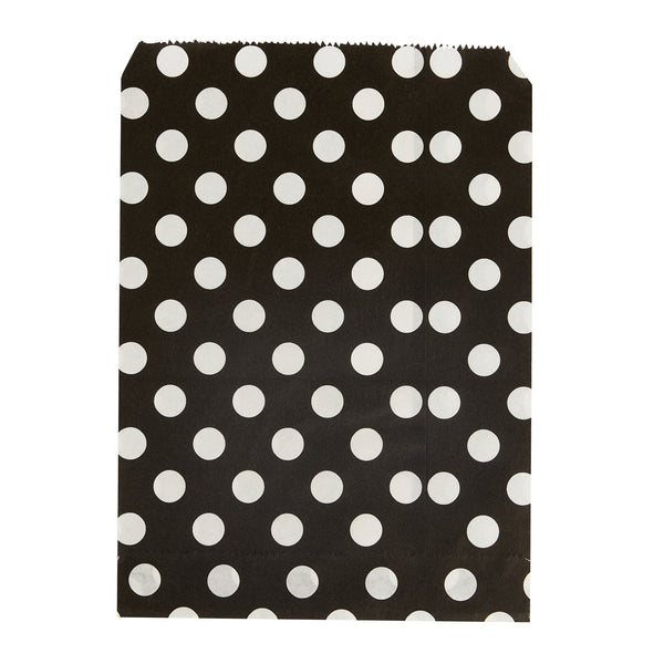 Restaurantware Bag Tek Rectangle Black Paper Bag - Polka Dots - 7" X 5" - 100 Count Box