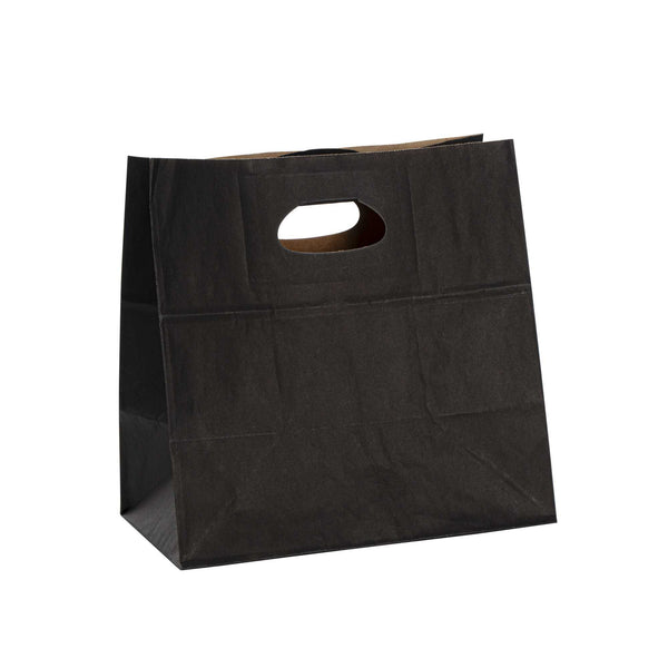 Restaurantware Bag Tek Rectangle Black Paper Take Out Bag - With Handles - 11" X 7" X 11" - 100 Count Box