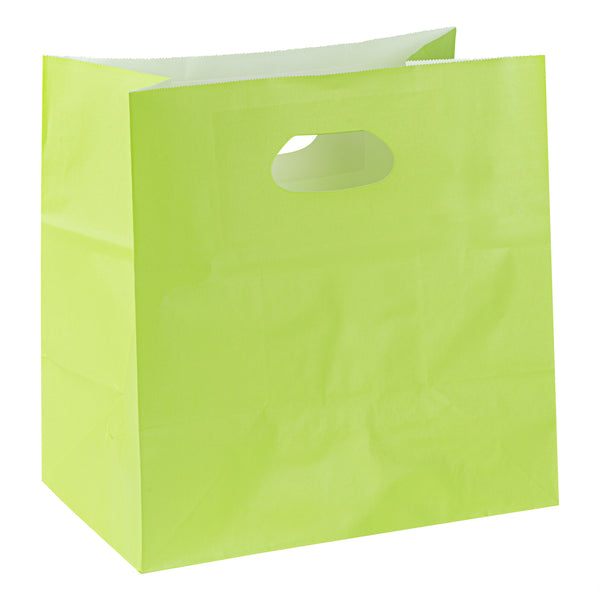 Restaurantware Bag Tek Rectangle Eco Green Paper Take Out Bag - With Handles - 11" X 7" X 11" - 100 Count Box