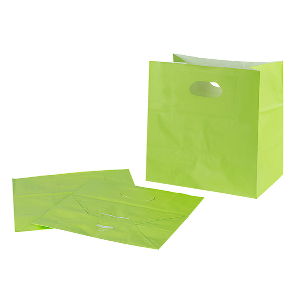 Restaurantware Bag Tek Rectangle Eco Green Paper Take Out Bag - With Handles - 11" X 7" X 11" - 100 Count Box