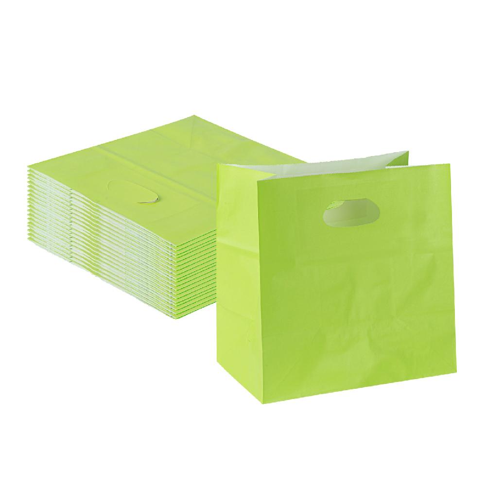 restaurantware Bag Tek Rectangle Eco Green Paper Take Out Bag - with Handles - 11" x 7" x 11" - 100 count box