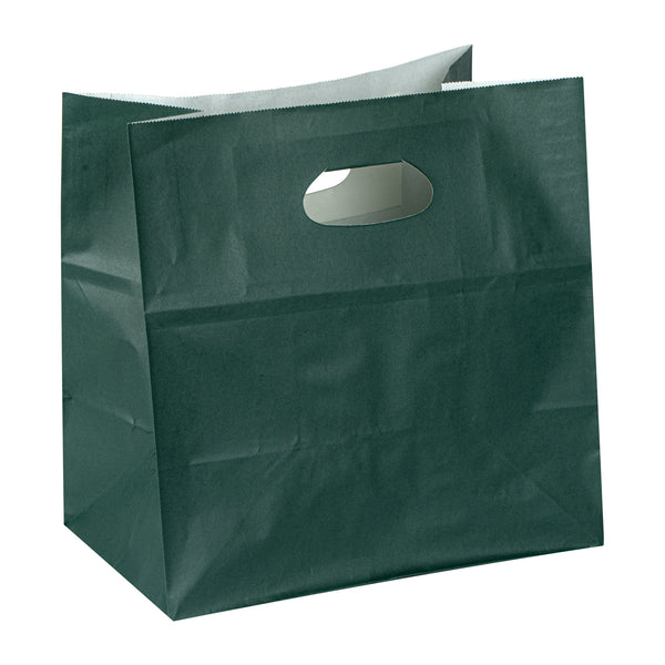 Restaurantware Bag Tek Rectangle Forest Green Paper Take Out Bag - With Handles - 11" X 7" X 11" - 100 Count Box