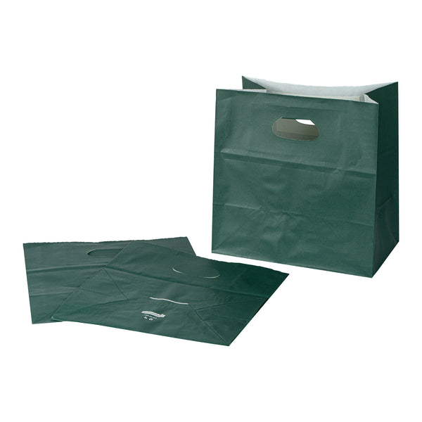 Restaurantware Bag Tek Rectangle Forest Green Paper Take Out Bag - With Handles - 11" X 7" X 11" - 100 Count Box
