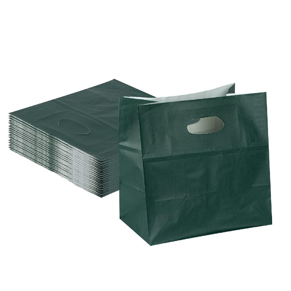 restaurantware Bag Tek Rectangle Forest Green Paper Take Out Bag - with Handles - 11" x 7" x 11" - 100 count box