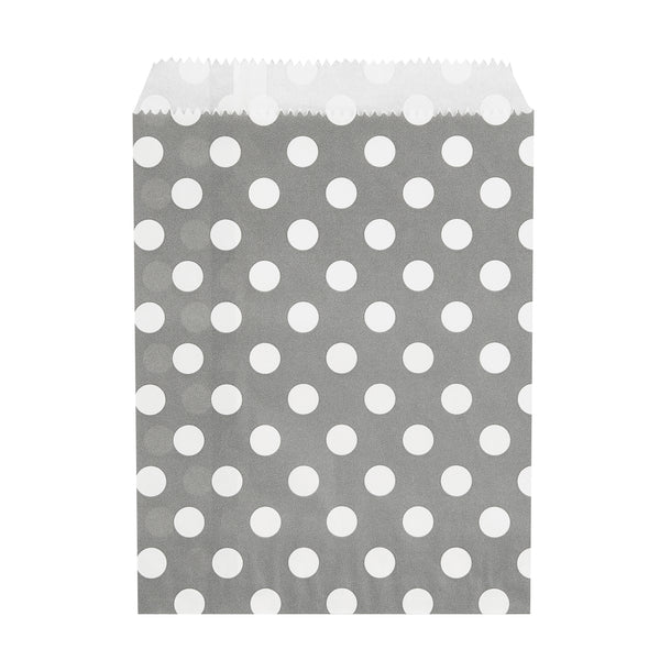 Restaurantware Bag Tek Rectangle Gray Paper Bag - Polka Dots - 7" X 5" - 100 Count Box