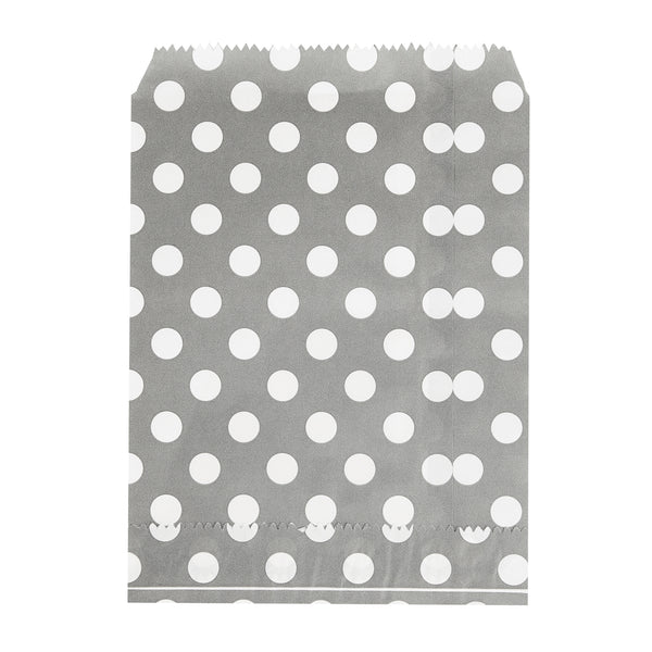 Restaurantware Bag Tek Rectangle Gray Paper Bag - Polka Dots - 7" X 5" - 100 Count Box