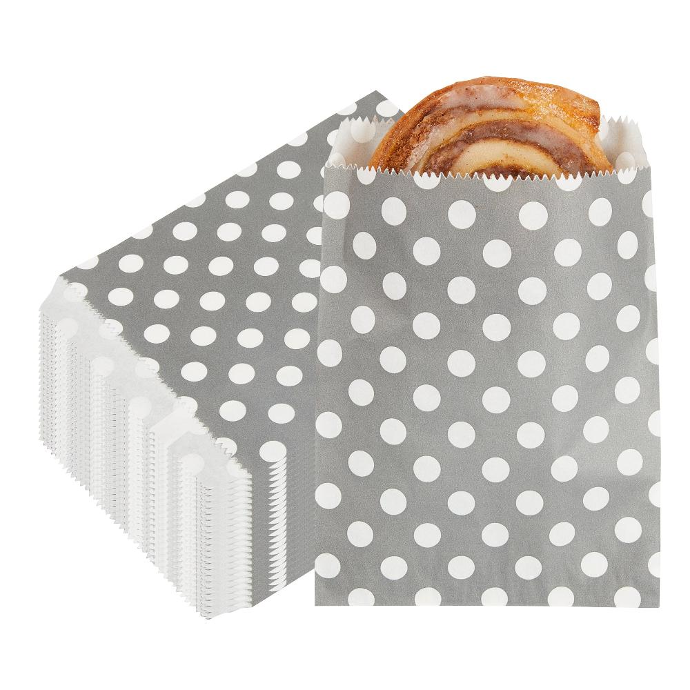 restaurantware Bag Tek Rectangle Gray Paper Bag - Polka Dots - 7" x 5" - 100 count box