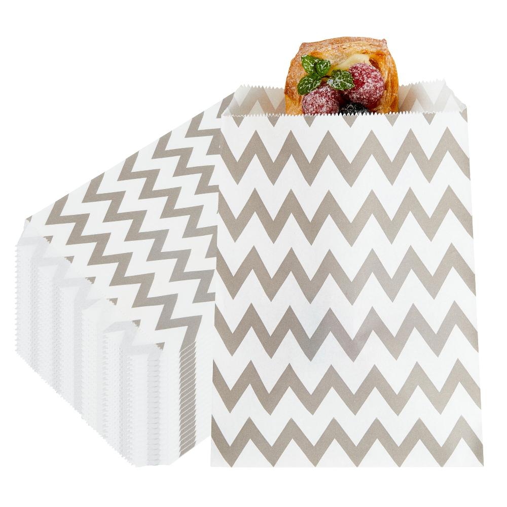 restaurantware Bag Tek Rectangle Gray Paper Bag - Zig Zags - 7" x 5" - 100 count box