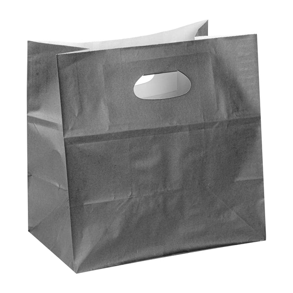Restaurantware Bag Tek Rectangle Gray Paper Take Out Bag - With Handles - 11" X 7" X 11" - 100 Count Box