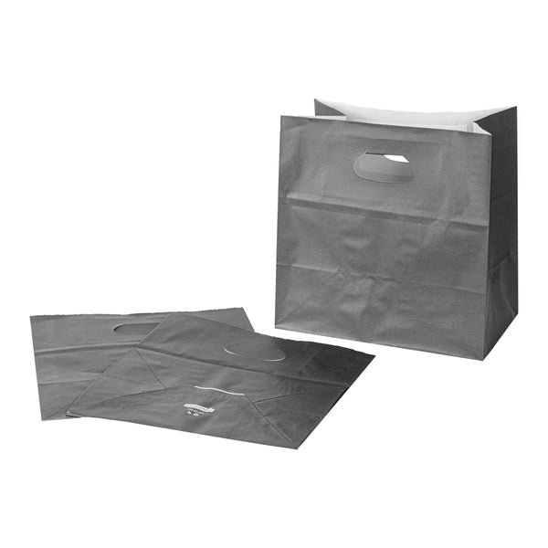 Restaurantware Bag Tek Rectangle Gray Paper Take Out Bag - With Handles - 11" X 7" X 11" - 100 Count Box