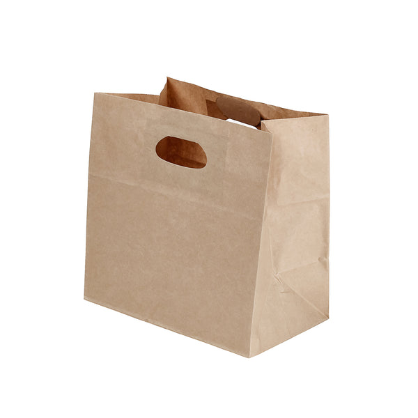 Restaurantware Bag Tek Rectangle Kraft Paper Take Out Bag - With Handles - 11" X 7" X 11" - 100 Count Box