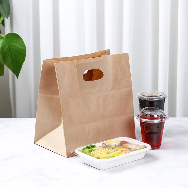 Restaurantware Bag Tek Rectangle Kraft Paper Take Out Bag - With Handles - 11" X 7" X 11" - 100 Count Box