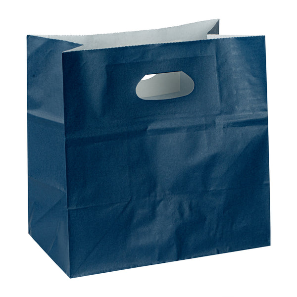 Restaurantware Bag Tek Rectangle Midnight Blue Paper Take Out Bag - With Handles - 11" X 7" X 11" - 100 Count Box