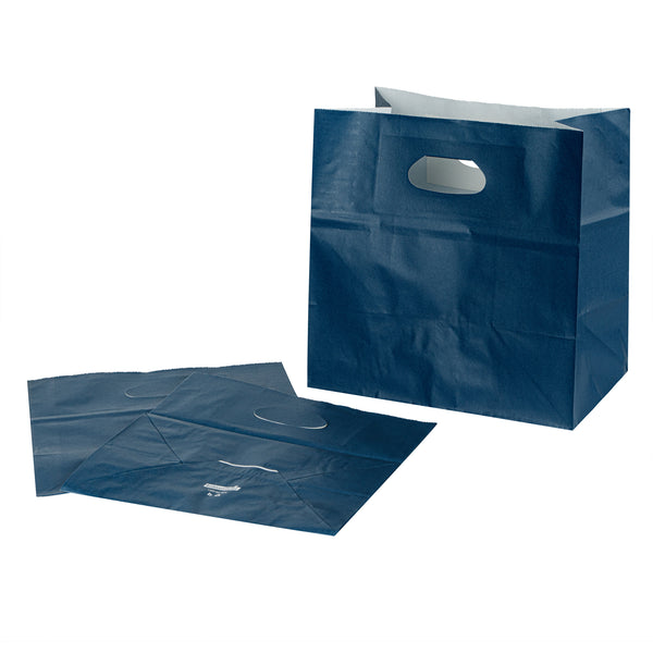Restaurantware Bag Tek Rectangle Midnight Blue Paper Take Out Bag - With Handles - 11" X 7" X 11" - 100 Count Box