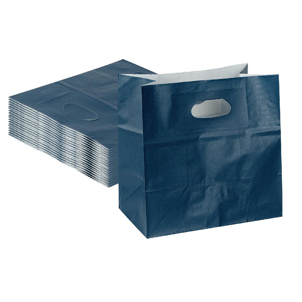 restaurantware Bag Tek Rectangle Midnight Blue Paper Take Out Bag - with Handles - 11" x 7" x 11" - 100 count box