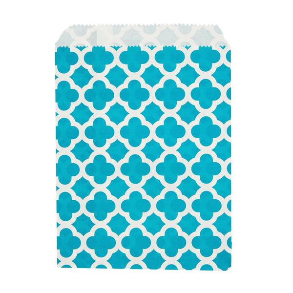 Restaurantware Bag Tek Rectangle Navy Blue Paper Bag - Asian Monogram - 7" X 5" - 100 Count Box