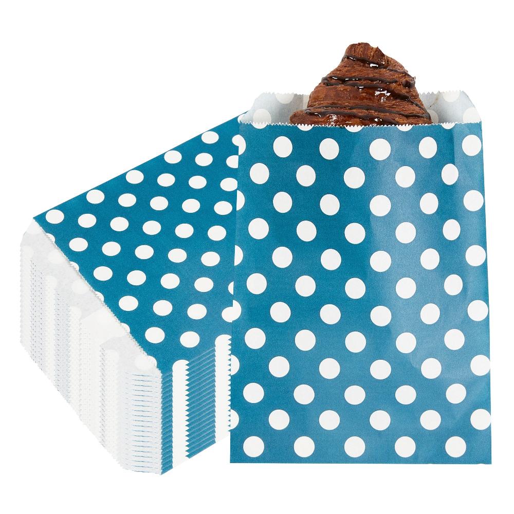 restaurantware Bag Tek Rectangle Navy Blue Paper Bag - Polka Dots - 7" x 5" - 100 count box