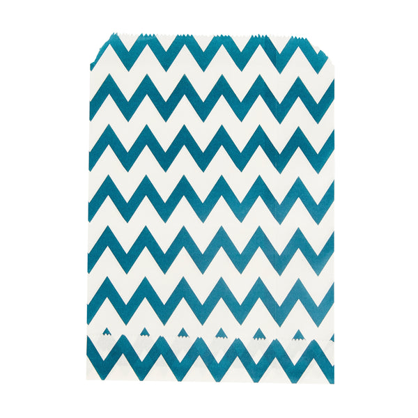 Restaurantware Bag Tek Rectangle Navy Blue Paper Bag - Zig Zags - 7" X 5" - 100 Count Box