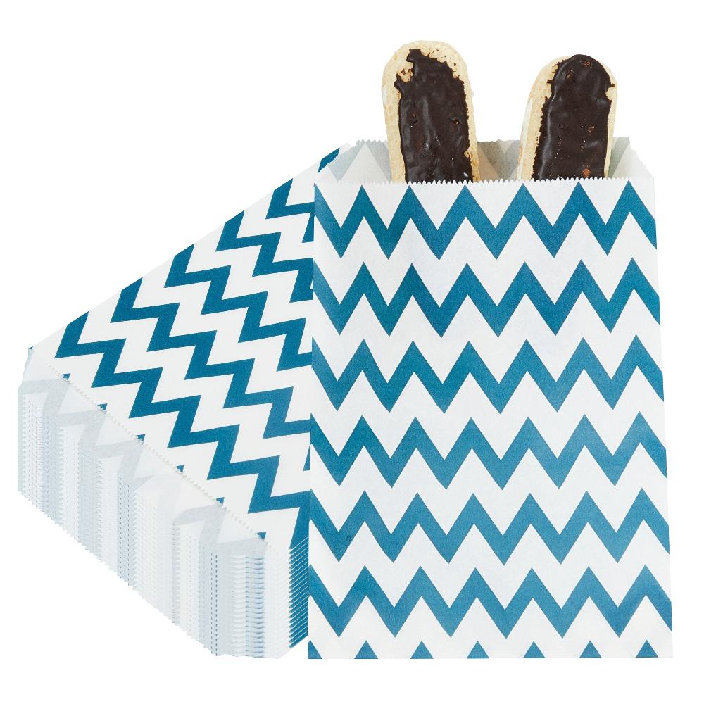 restaurantware Bag Tek Rectangle Navy Blue Paper Bag - Zig Zags - 7" x 5" - 100 count box