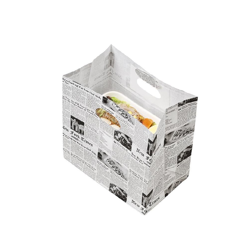 restaurantware Bag Tek Rectangle Newsprint Paper Take Out Bag - with Handles - 11" x 7" x 11" - 100 count box