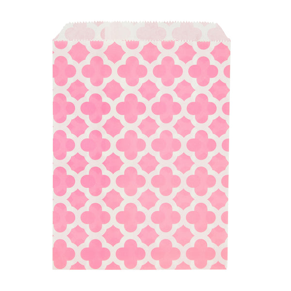 Restaurantware Bag Tek Rectangle Pink Paper Bag - Asian Monogram - 7" X 5" - 100 Count Box