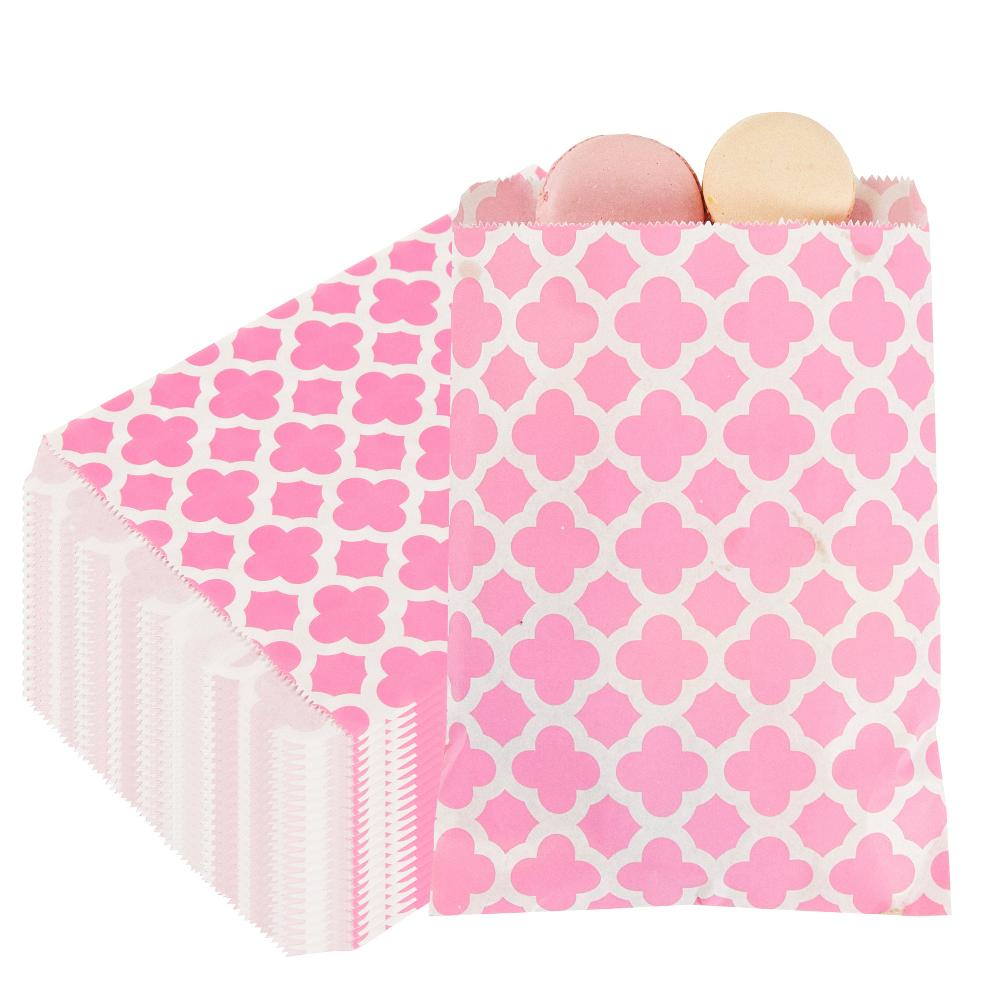 restaurantware Bag Tek Rectangle Pink Paper Bag - Asian Monogram - 7" x 5" - 100 count box