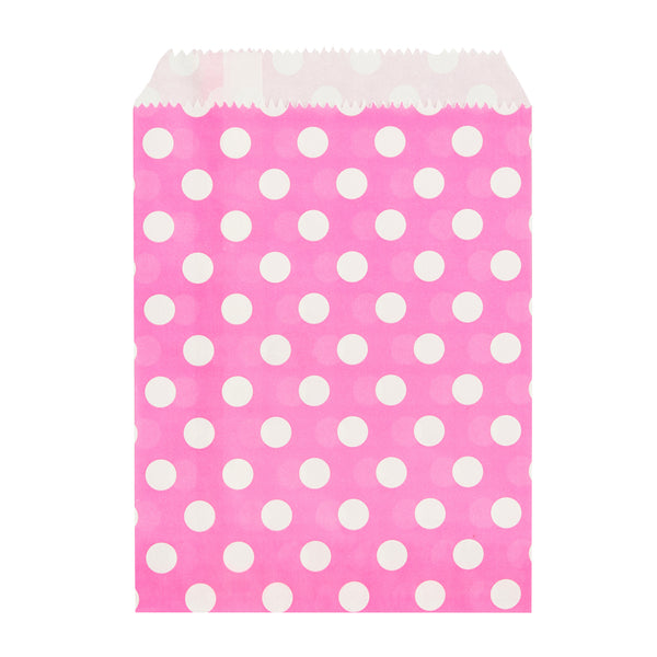 Restaurantware Bag Tek Rectangle Pink Paper Bag - Polka Dots - 7" X 5" - 100 Count Box