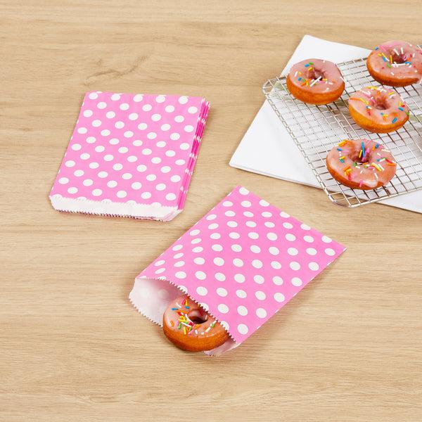 Restaurantware Bag Tek Rectangle Pink Paper Bag - Polka Dots - 7" X 5" - 100 Count Box