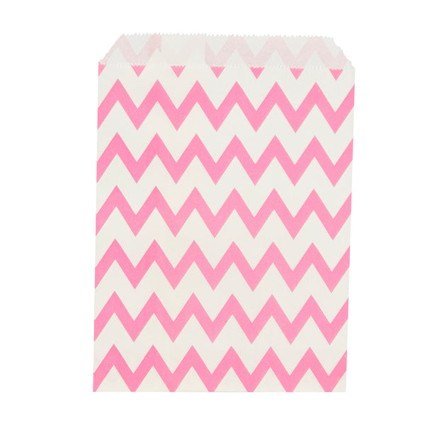 Restaurantware Bag Tek Rectangle Pink Paper Bag - Zig Zags - 7" X 5" - 100 Count Box