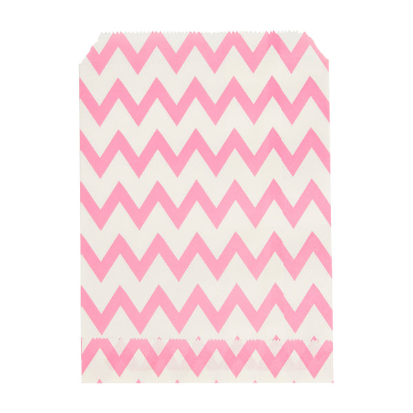 Restaurantware Bag Tek Rectangle Pink Paper Bag - Zig Zags - 7" X 5" - 100 Count Box