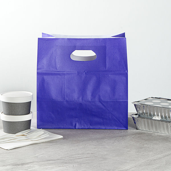 Restaurantware Bag Tek Rectangle Purple Paper Take Out Bag - With Handles - 11" X 7" X 11" - 100 Count Box