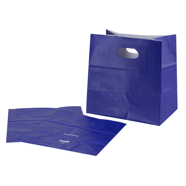 Restaurantware Bag Tek Rectangle Purple Paper Take Out Bag - With Handles - 11" X 7" X 11" - 100 Count Box