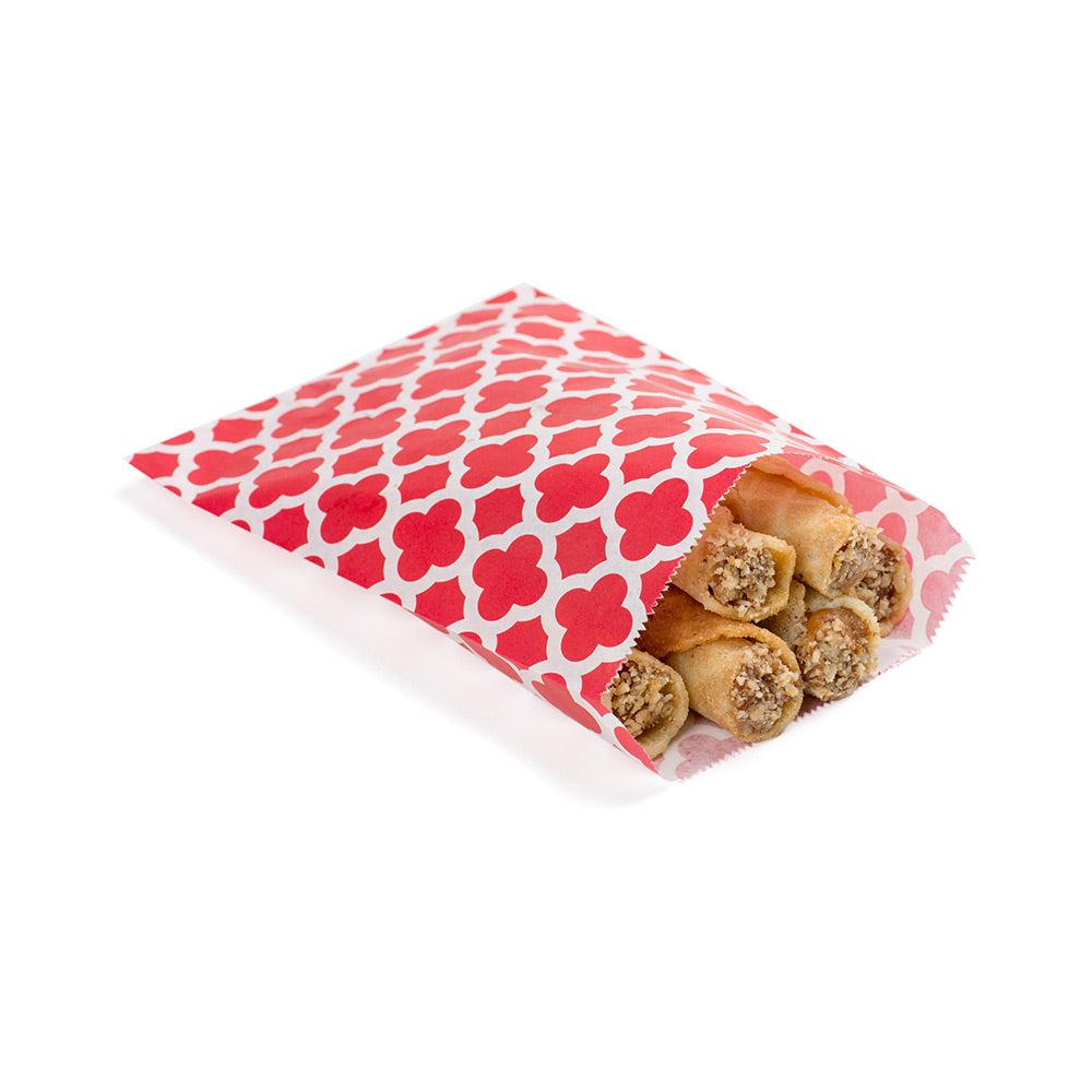 restaurantware Bag Tek Rectangle Red Paper Bag - Asian Monogram - 7" x 5" - 100 count box