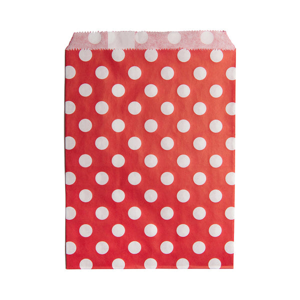 Restaurantware Bag Tek Rectangle Red Paper Bag - Polka Dots - 7" X 5" - 100 Count Box