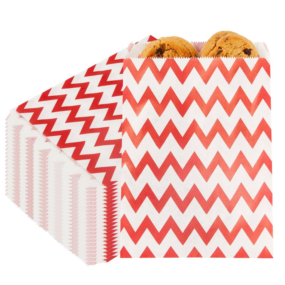 restaurantware Bag Tek Rectangle Red Paper Bag - Zig Zags - 7" x 5" - 100 count box