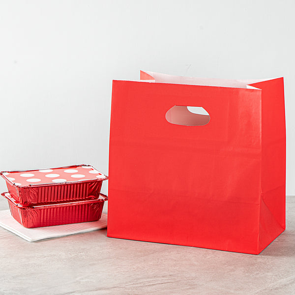Restaurantware Bag Tek Rectangle Red Paper Take Out Bag - With Handles - 11" X 7" X 11" - 100 Count Box