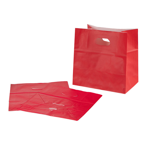 Restaurantware Bag Tek Rectangle Red Paper Take Out Bag - With Handles - 11" X 7" X 11" - 100 Count Box