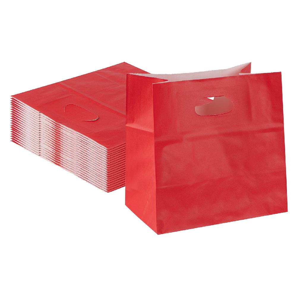 restaurantware Bag Tek Rectangle Red Paper Take Out Bag - with Handles - 11" x 7" x 11" - 100 count box