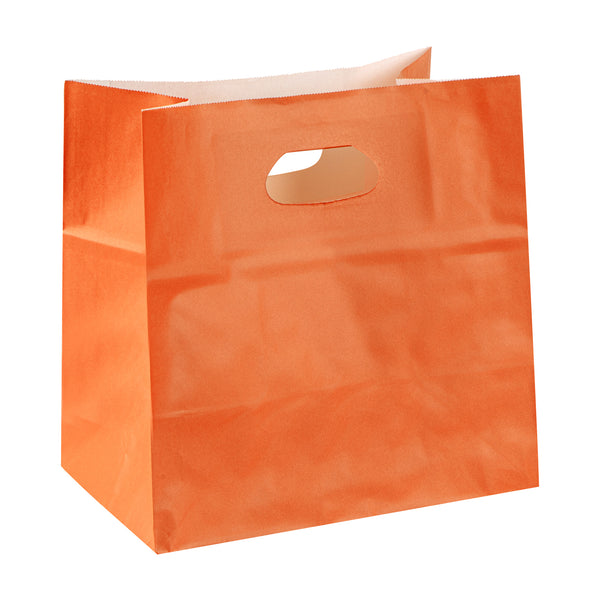 Restaurantware Bag Tek Rectangle Tangerine Orange Paper Take Out Bag - With Handles - 11" X 7" X 11" - 100 Count Box